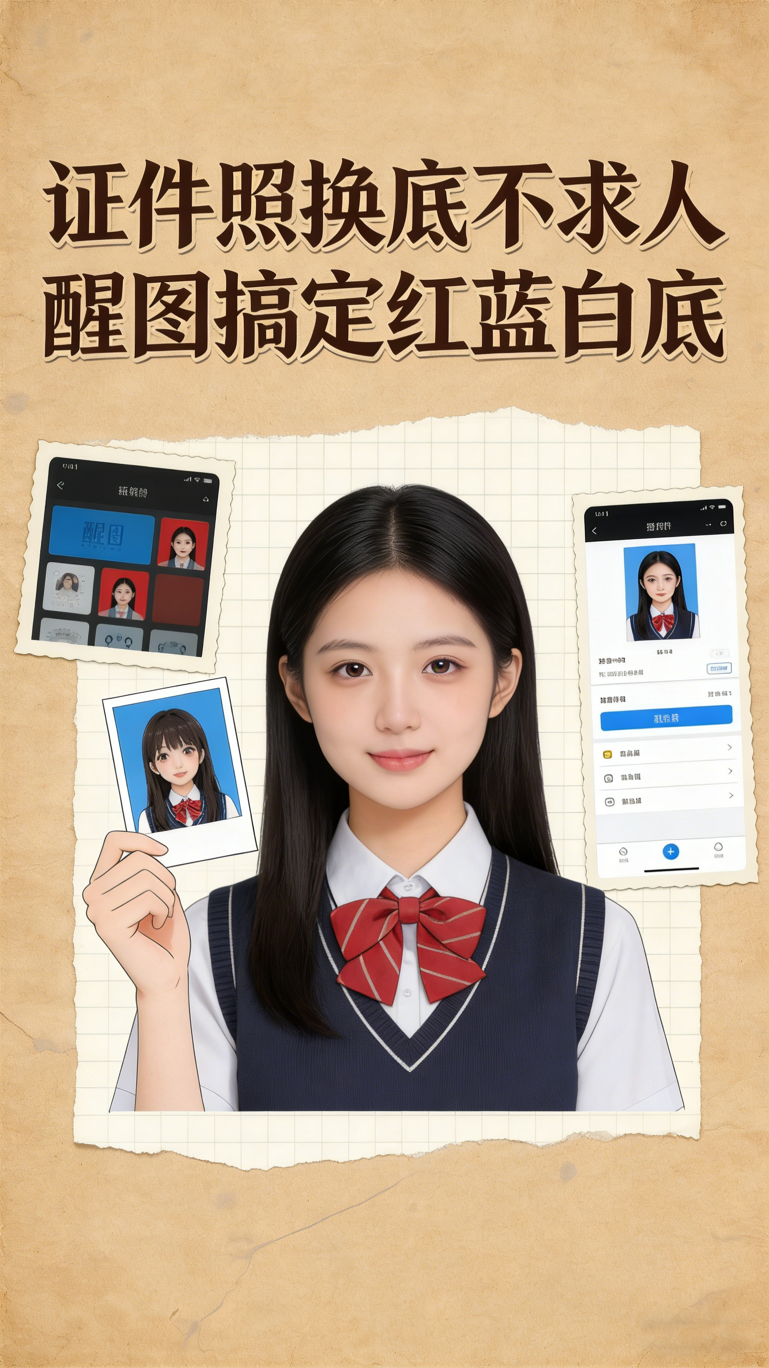证件照换底不求人 醒图让你在家搞定红蓝白底